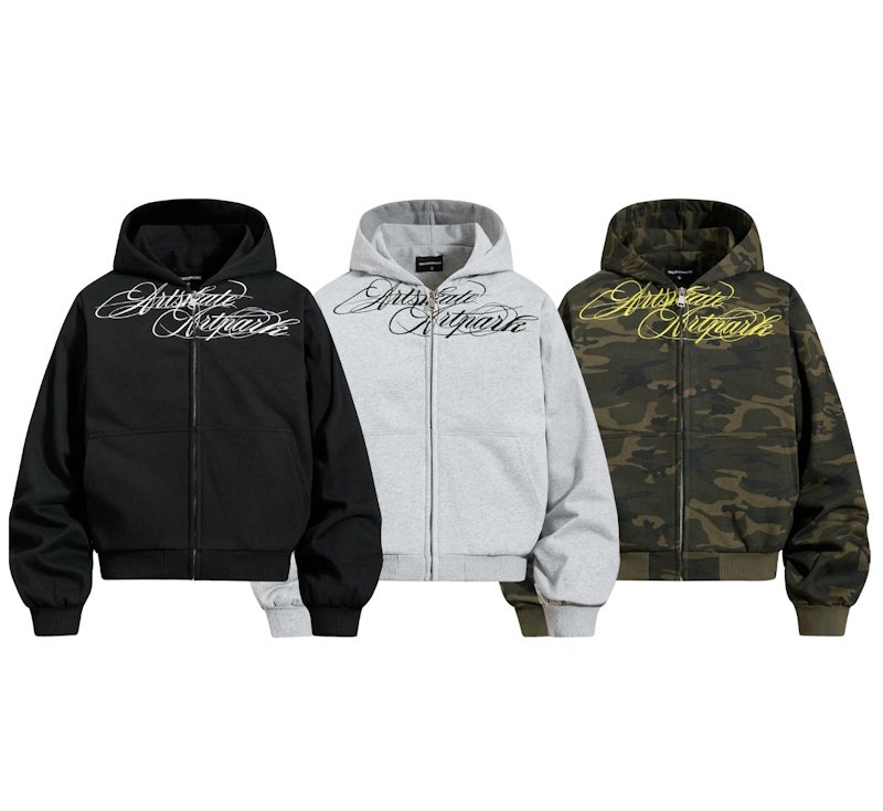 画像8: Alphabet Embroidery Zip-Up Hoodie Jacket ユニセックス男女兼用アルファベット刺繍 ジップアップフーディジャケットスタジャン (8)