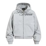 画像3: Alphabet Embroidery Zip-Up Hoodie Jacket ユニセックス男女兼用アルファベット刺繍 ジップアップフーディジャケットスタジャン (3)