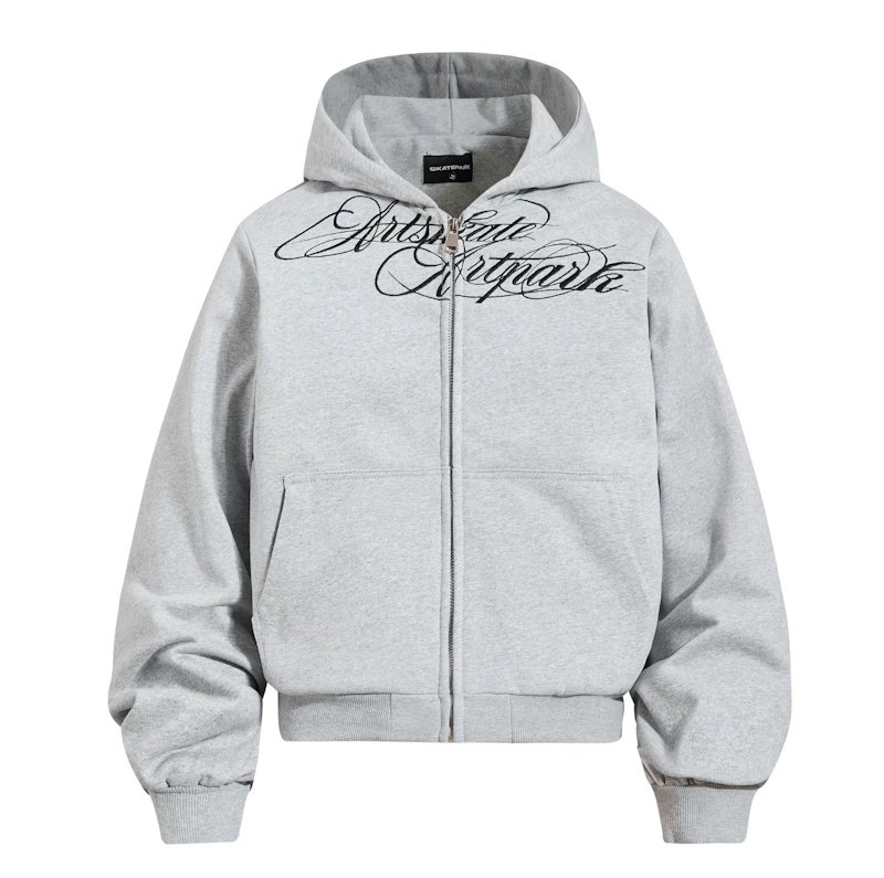 画像3: Alphabet Embroidery Zip-Up Hoodie Jacket ユニセックス男女兼用アルファベット刺繍 ジップアップフーディジャケットスタジャン (3)