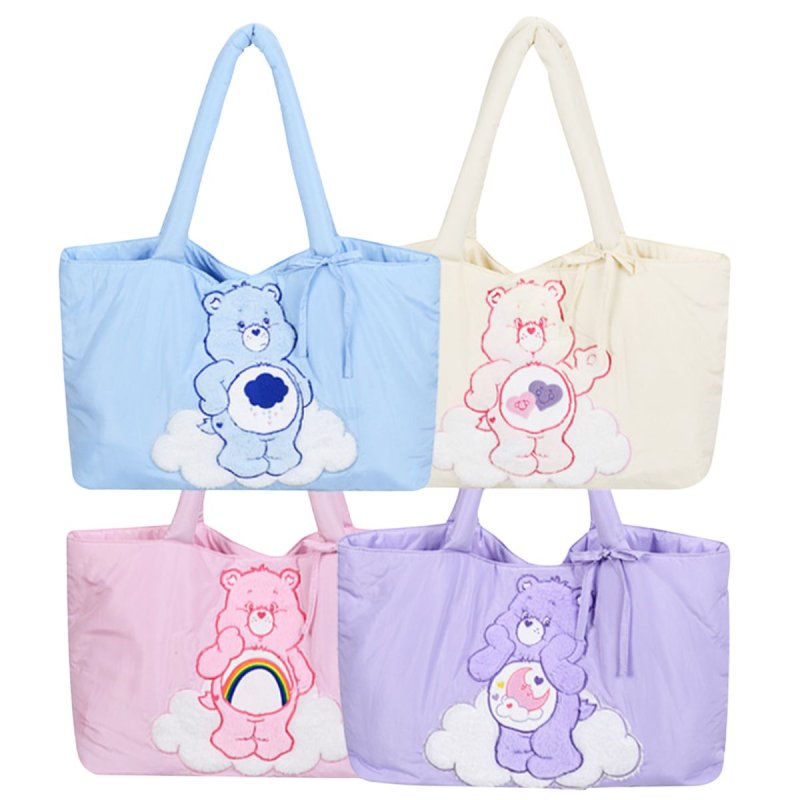 画像1: Care Bears Puffer Bag カラフル ケアベア ダウン風 パッファー トート ショルダーバッグ (1)