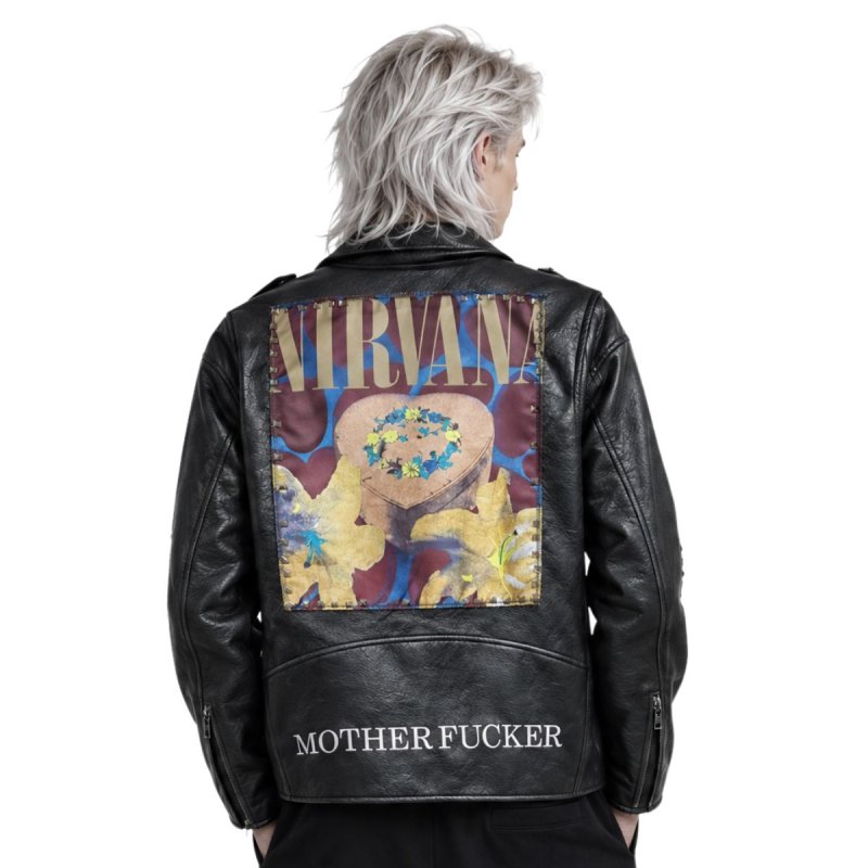 画像3: Nirvana Studded Leather Jacket Riders Motorcycle coat ニルヴァーナ スタッズ付き ヴィンテージ風 古着風 レザー ジャケット ライダース コート  (3)