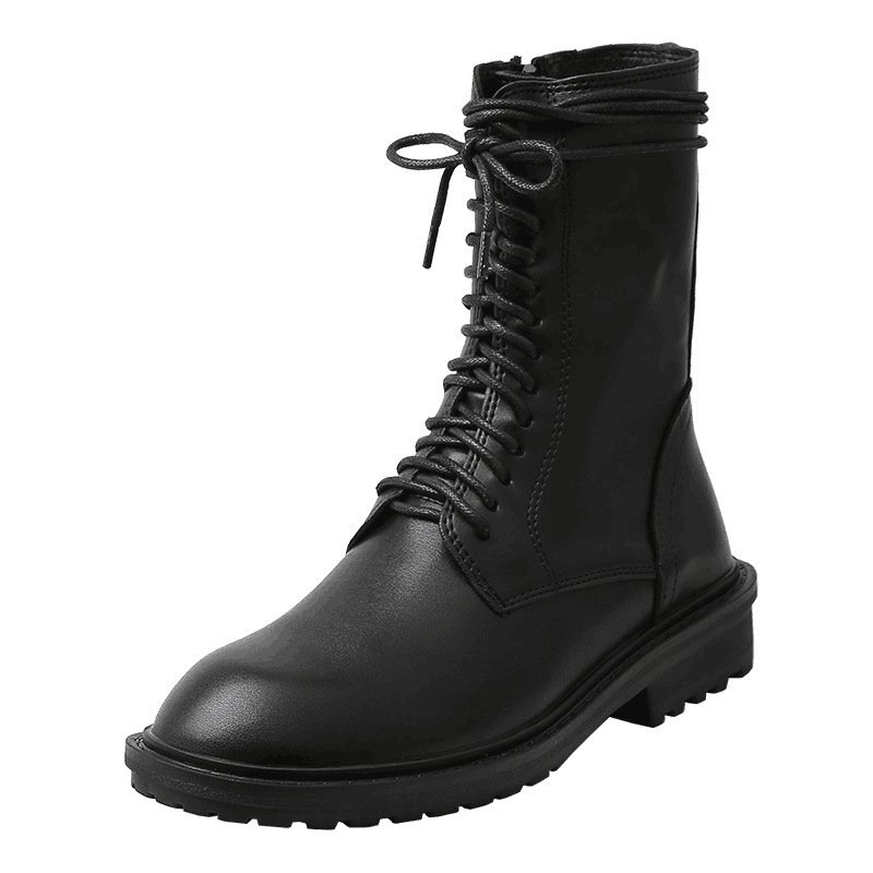画像1: Women's Leather Martin Danny Ankle Boots Short boots レディース マーティンブーツ ブリティッシュスタイル レースアップ マーチンブーツ ブーツ サイドジップブーツ (1)