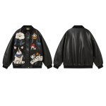 画像3:  Puppy applique embroidery leather jacket 男女兼用ユニセックスパピーアップリケ刺繍レザー ジャケット ライダース コート  (3)