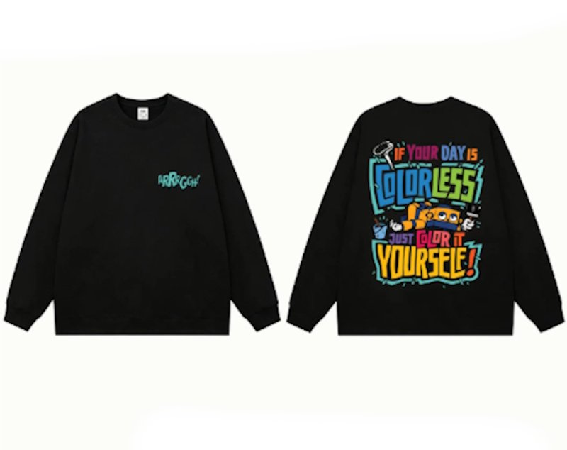 画像1: Unisex Robot & Logo Long-Sleeve Sweatshirt　男女兼用ユニセックスロボット＆ロゴ長袖プリント丸首スウェットトレーナー (1)