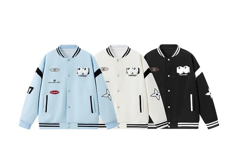 画像6: Eyeball Emblem Varsity Jacket Baseball Jacket ユニセックス男女兼用刺繍 アイボールエンブレムベースボールジャケットスタジャン (6)
