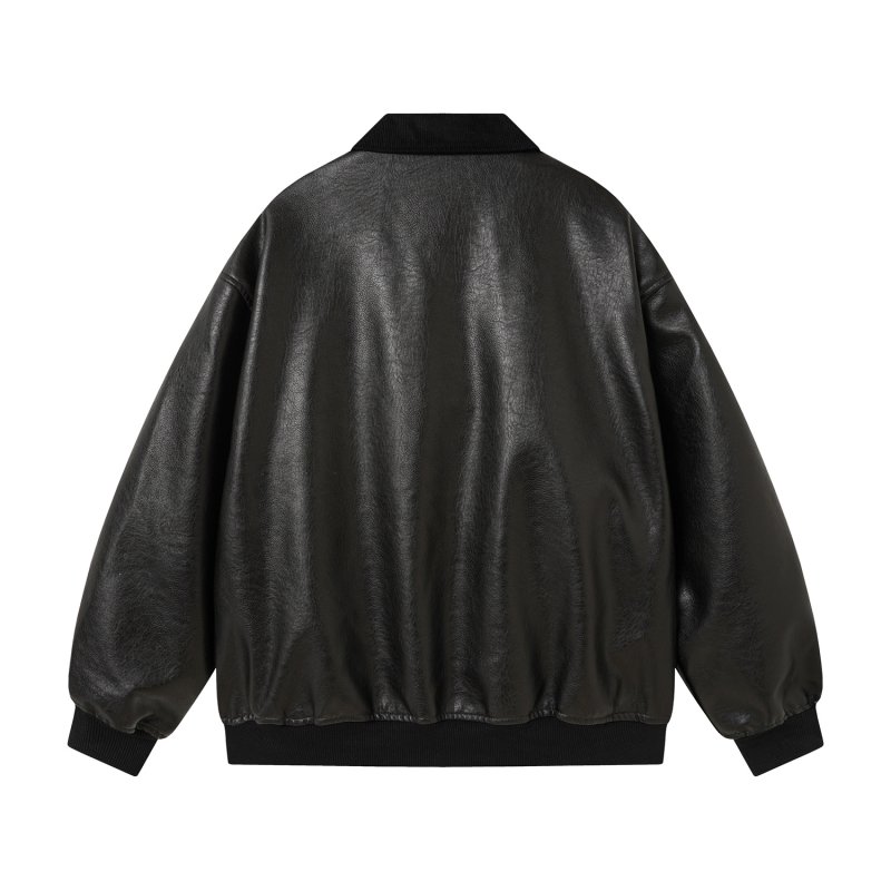 画像2:  Puppy applique embroidery leather jacket 男女兼用ユニセックスパピーアップリケ刺繍レザー ジャケット ライダース コート  (2)