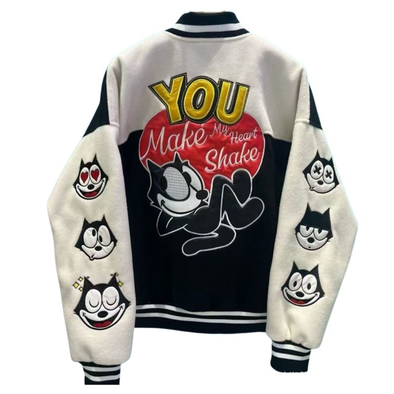 画像3: Felix the Cat Leather Varsity Jacket Baseball Jacket ユニセックス男女兼用フィリックス・ザ・キャット レザースタジャンベースボールジャケット (3)
