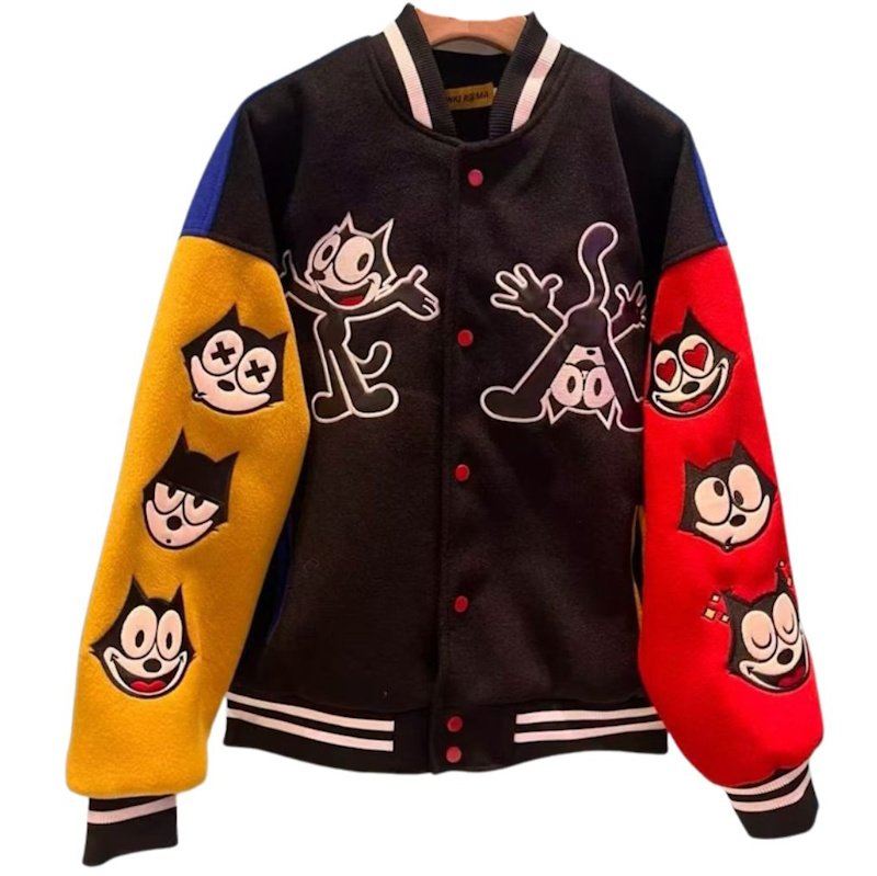 画像6: Felix the Cat Leather Varsity Jacket Baseball Jacket ユニセックス男女兼用フィリックス・ザ・キャット レザースタジャンベースボールジャケット (6)