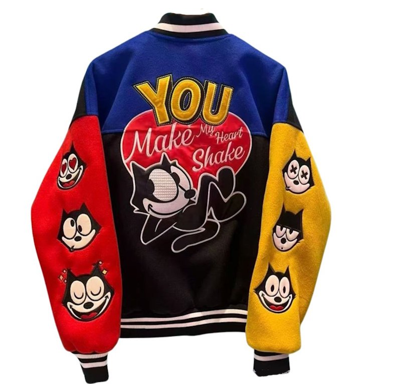 画像4: Felix the Cat Leather Varsity Jacket Baseball Jacket ユニセックス男女兼用フィリックス・ザ・キャット レザースタジャンベースボールジャケット (4)