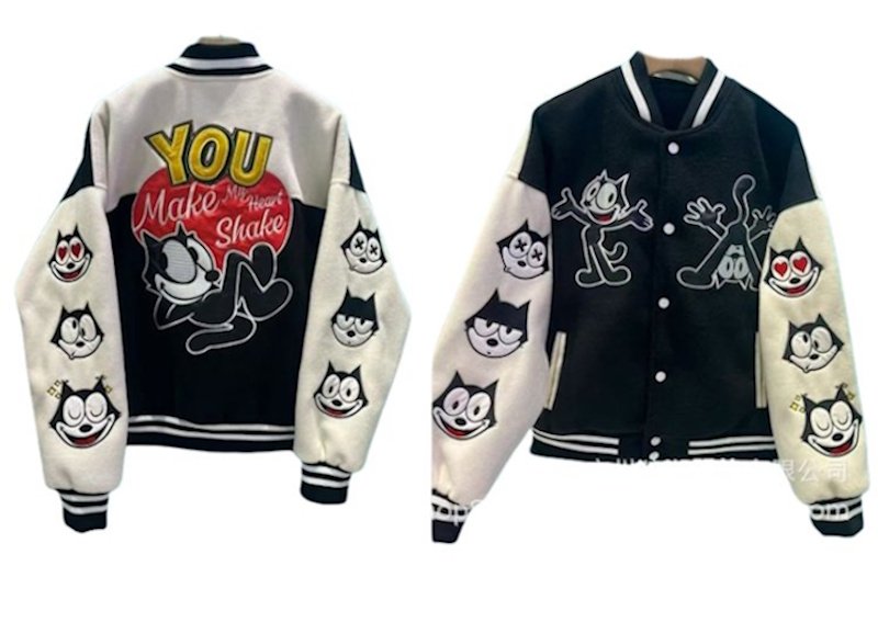 画像1: Felix the Cat Leather Varsity Jacket Baseball Jacket ユニセックス男女兼用フィリックス・ザ・キャット レザースタジャンベースボールジャケット (1)