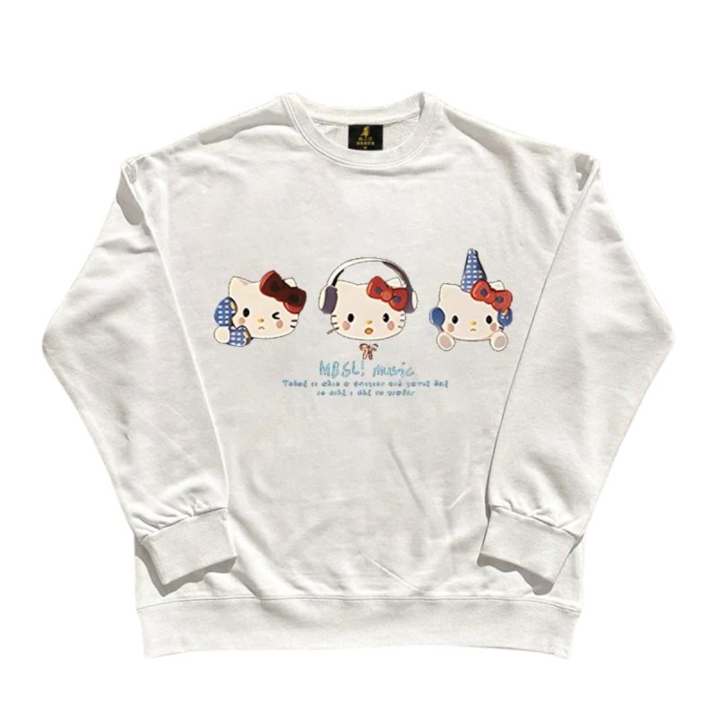 画像2: Unisex Hello Kitty Print Crew-Neck Sweatshirt 男女兼用ユニセックスキティー長袖丸首スウェットトレーナー (2)
