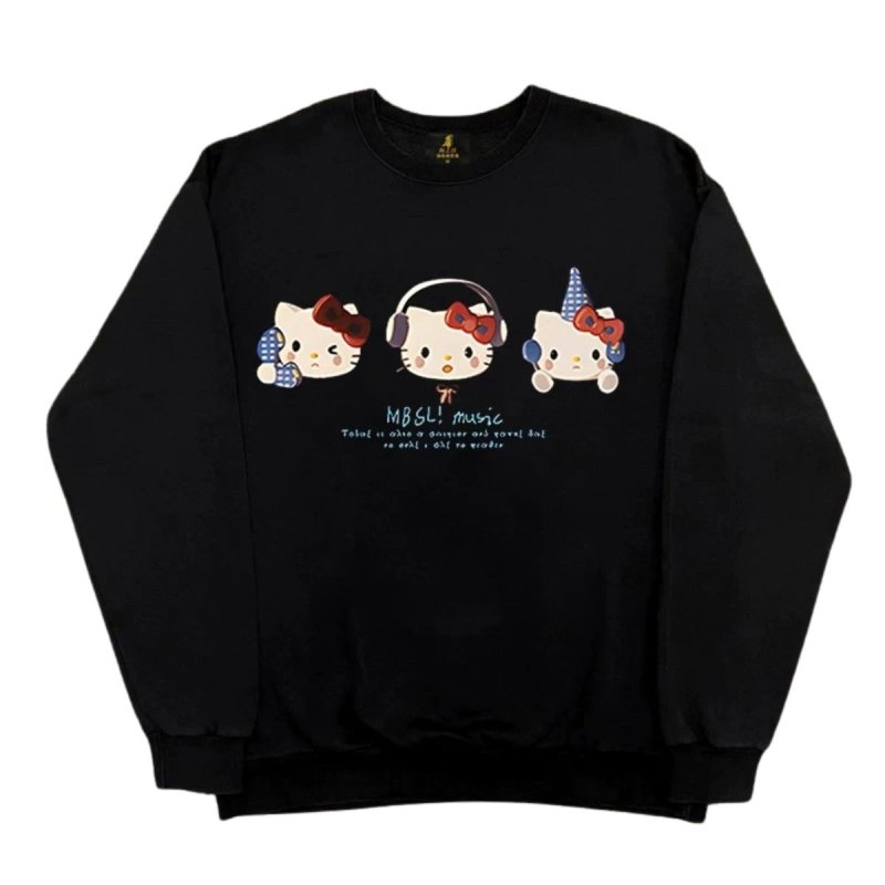 画像1: Unisex Hello Kitty Print Crew-Neck Sweatshirt 男女兼用ユニセックスキティー長袖丸首スウェットトレーナー (1)