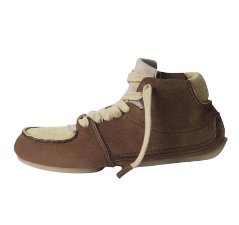 画像1: Patchwork High-Top Flats Soft-Sole Leather Driving Shoes ユニセックスパッチワーク ハイカット フラット ソフトソールレザードライビングシューズ (1)