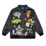 画像1: Tom & Jerry embroidered leather stadium jacket Jumper ユニセックス 男女兼用 トム&ジェリー 刺繍 レザー スタジャン スタジアムジャンパー  MA-1 ボンバー ジャケット ブルゾン (1)