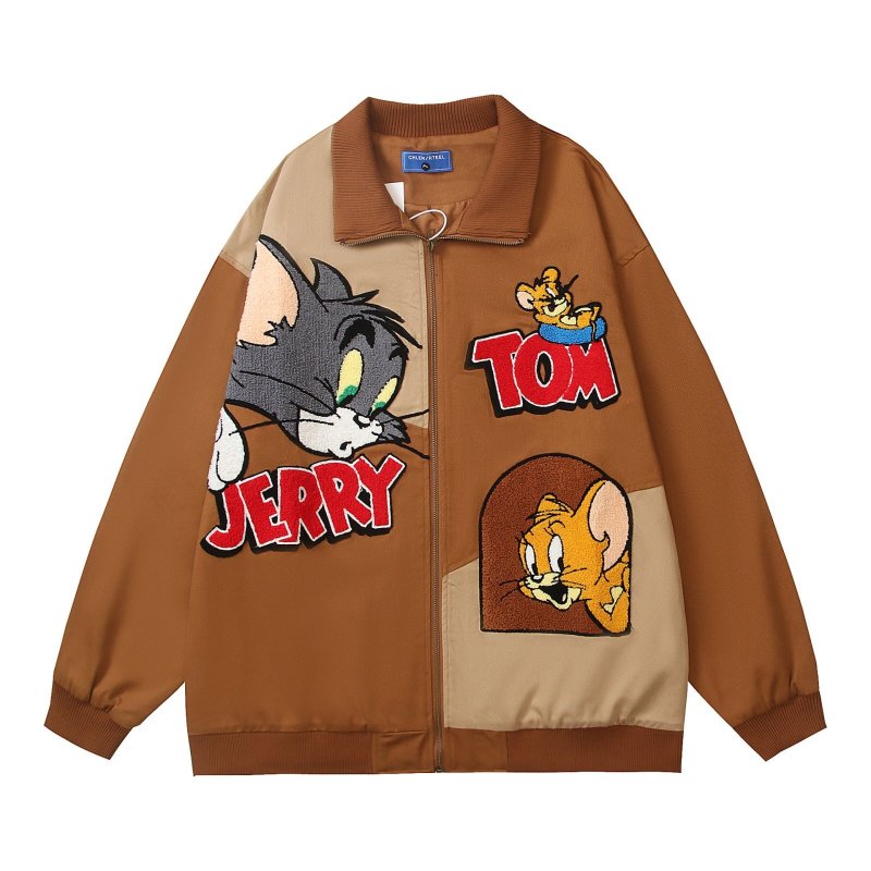 画像1: Tom & Jerry embroidered stadium jacket Jumper ユニセックス 男女兼用 トム&ジェリー 刺繍 スタジャン スタジアムジャンパー  MA-1 ボンバー ジャケット ブルゾン (1)