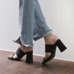 画像2: Square-toe sandals  レザースクエアトゥ チャンキー ヒール サンダル (2)
