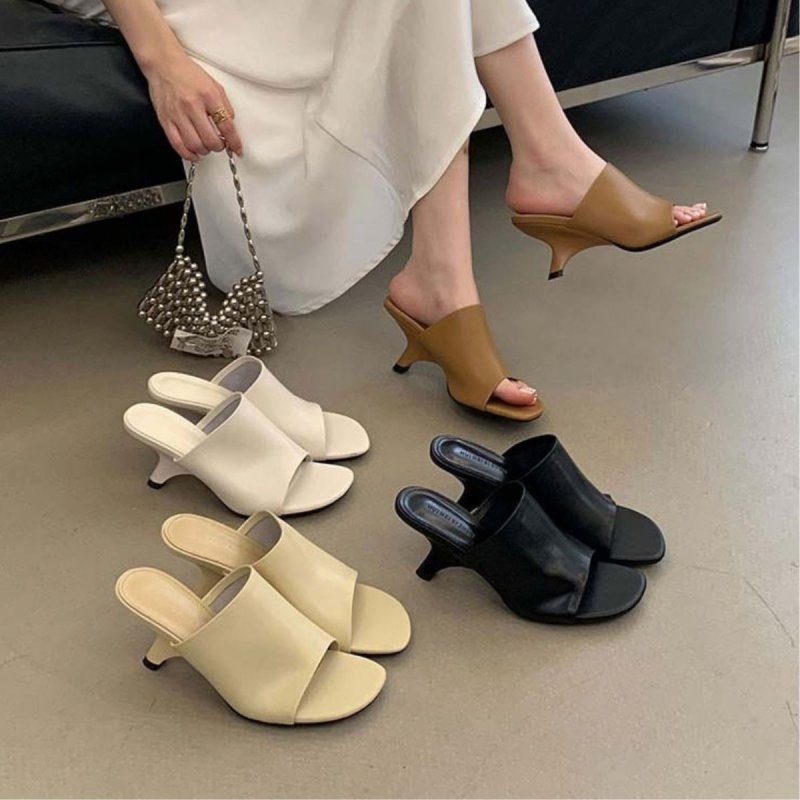 画像2: Square-toe deformation sandals 変形ヒール レザースクエアトゥ サンダル (2)