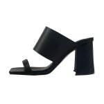 画像1: Square-toe sandals  レザースクエアトゥ チャンキー ヒール サンダル (1)