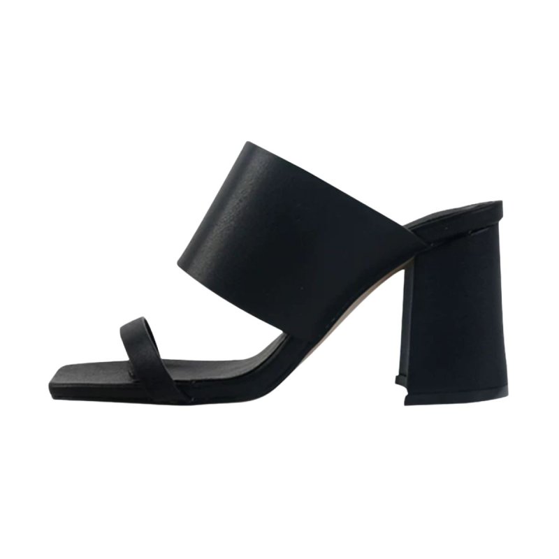画像1: Square-toe sandals  レザースクエアトゥ チャンキー ヒール サンダル (1)
