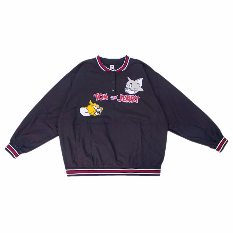 画像1: Oversized V-neck Tom and Jerry college-style pullover ユニセックス 男女兼用 トムとジェリー オーバーサイズVネック カレッジ風プルオーバー (1)