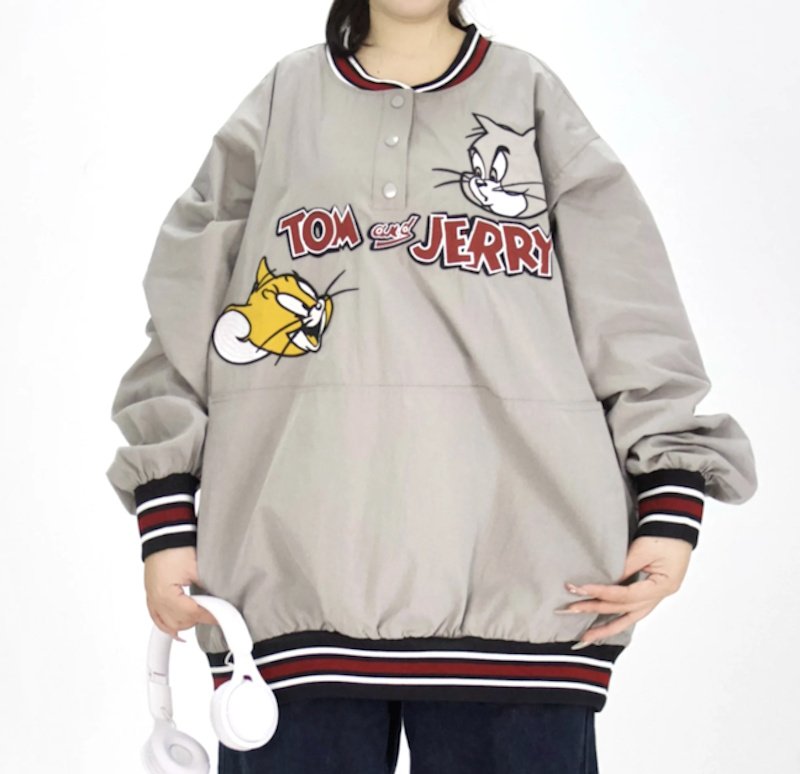 画像5: Oversized V-neck Tom and Jerry college-style pullover ユニセックス 男女兼用 トムとジェリー オーバーサイズVネック カレッジ風プルオーバー (5)