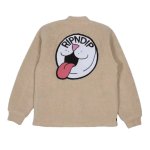 画像1: RIPNDIP Pill Sherpa Varsity Jacket  eco fur fleece zip-up stand collar jacket blouson ユニセックス 男女兼用 刺繍 リップンディップ フリース ボア エコファー ジップアップ スタンドカラー ジャケットブルゾン (1)