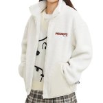 画像2: Snoopy eco fur fleece zip-up stand collar jacket blouson  ユニセックス 男女兼用 刺繍 スヌーピー フリース ボア エコファー ジップアップ スタンドカラー ジャケットブルゾン (2)