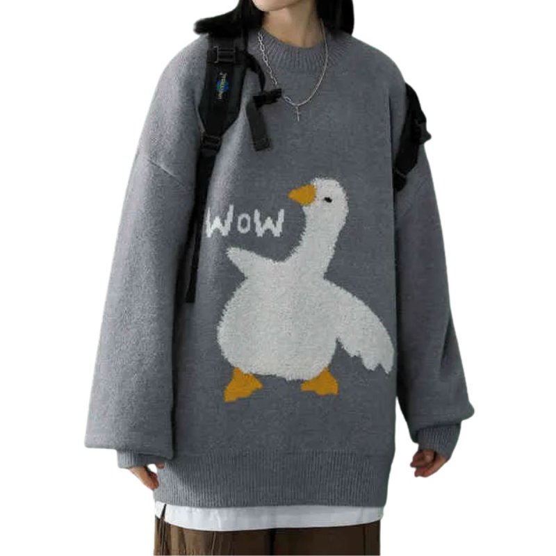 画像3: Oversized Duck braid round neck retro streetwear ユニセックス 男女兼用 オーバーサイズ ダック アヒル 編み込みラウンドネックセータープルオーバー (3)
