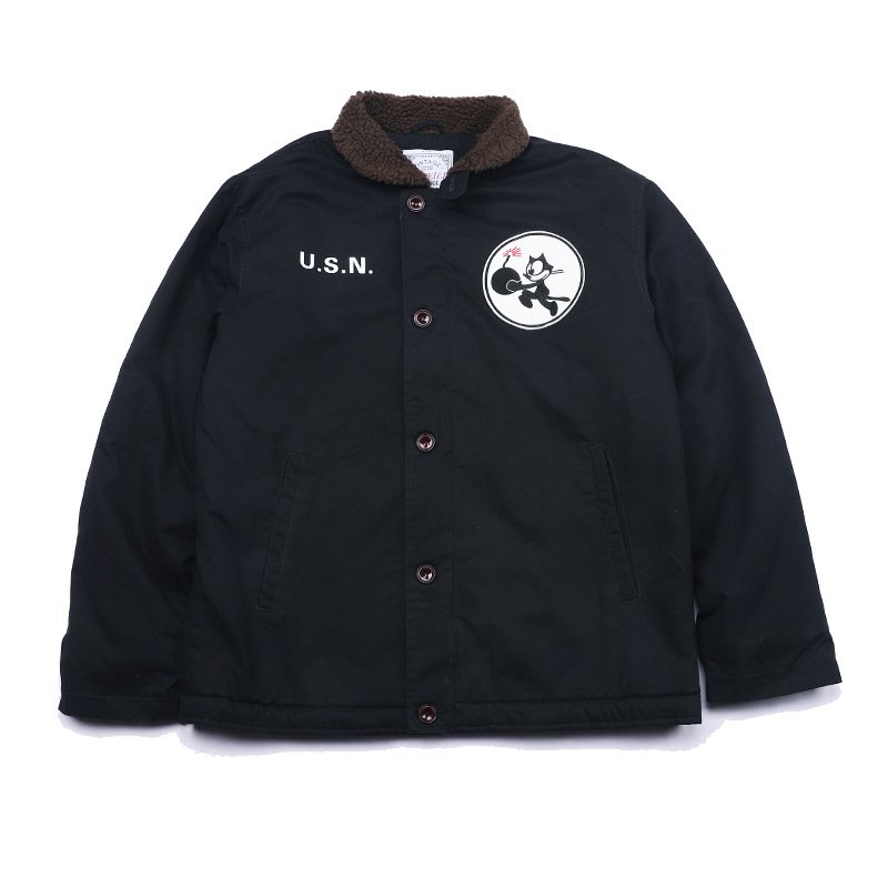 画像2: Felix the Cat Deck jacket Coat Jacket 男女兼用 ユニセックス フィリックス・ザ・キャット USネイビー ヴィンテージ風 古着風 デッキジャケット ボア コート ジャケット (2)