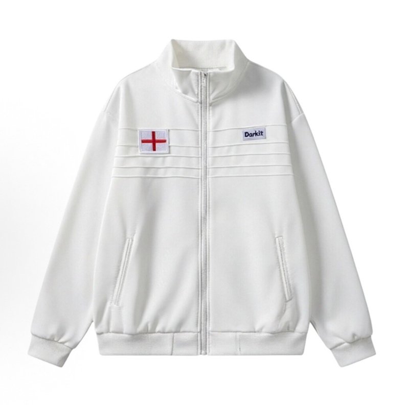 画像2: Pleated Embroidered Label Zip-Up Webbing Stand-Collar Jacket　ユニセックス 男女兼用 プリーツ刺繍ラベル ジップアップウェビングスタンドジャケット (2)