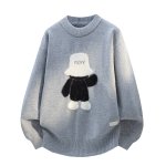 画像1: Stylish Bear round-neck sweater knit  ユニセックス 男女兼用 スタイリッシュベア熊編み込みクルーネックセーターニット (1)