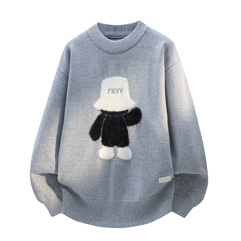画像1: Stylish Bear round-neck sweater knit  ユニセックス 男女兼用 スタイリッシュベア熊編み込みクルーネックセーターニット (1)