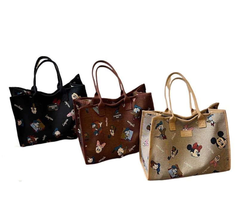 画像3: Canvas & Denim Five Pocket Tote Bag  ミッキーマウスキャラクタープリントトートショルダーバッグ (3)