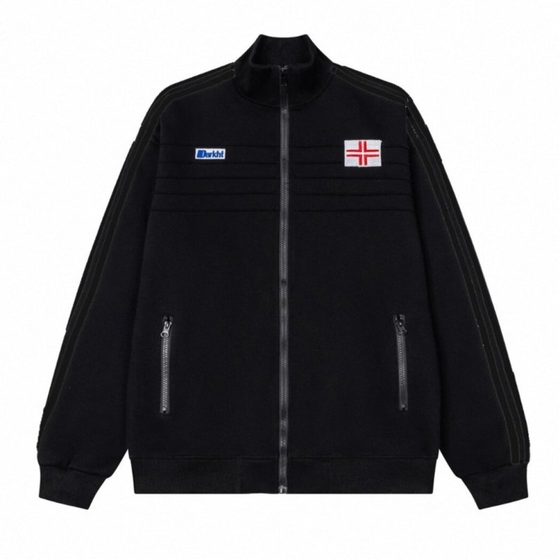 画像1: Pleated Embroidered Label Zip-Up Webbing Stand-Collar Jacket　ユニセックス 男女兼用 プリーツ刺繍ラベル ジップアップウェビングスタンドジャケット (1)