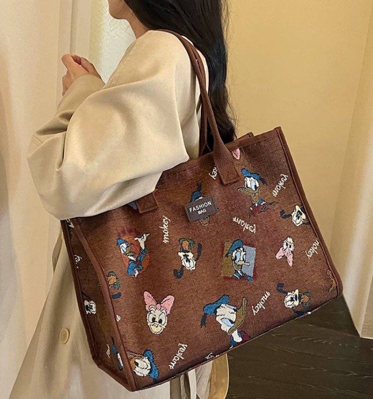 画像7: Canvas & Denim Five Pocket Tote Bag  ミッキーマウスキャラクタープリントトートショルダーバッグ (7)