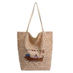 画像1: Leopard Print & Cartoon Tote/Shoulder Bag ヒョウ柄レオパード ×ドッグトートショルダーバッグ (1)
