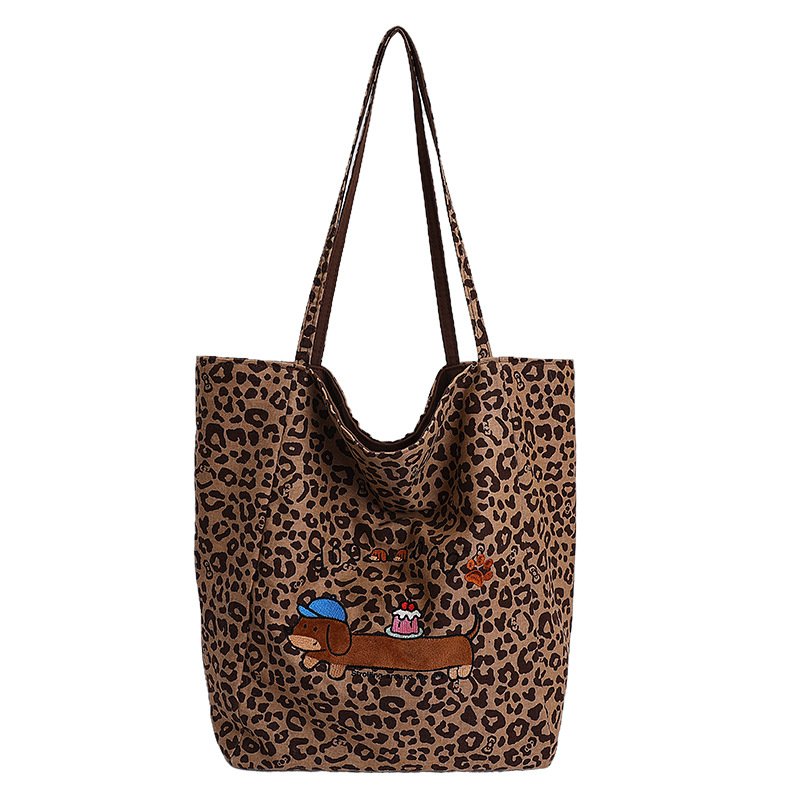 画像4: Leopard Print & Cartoon Tote/Shoulder Bag ヒョウ柄レオパード ×ドッグトートショルダーバッグ (4)