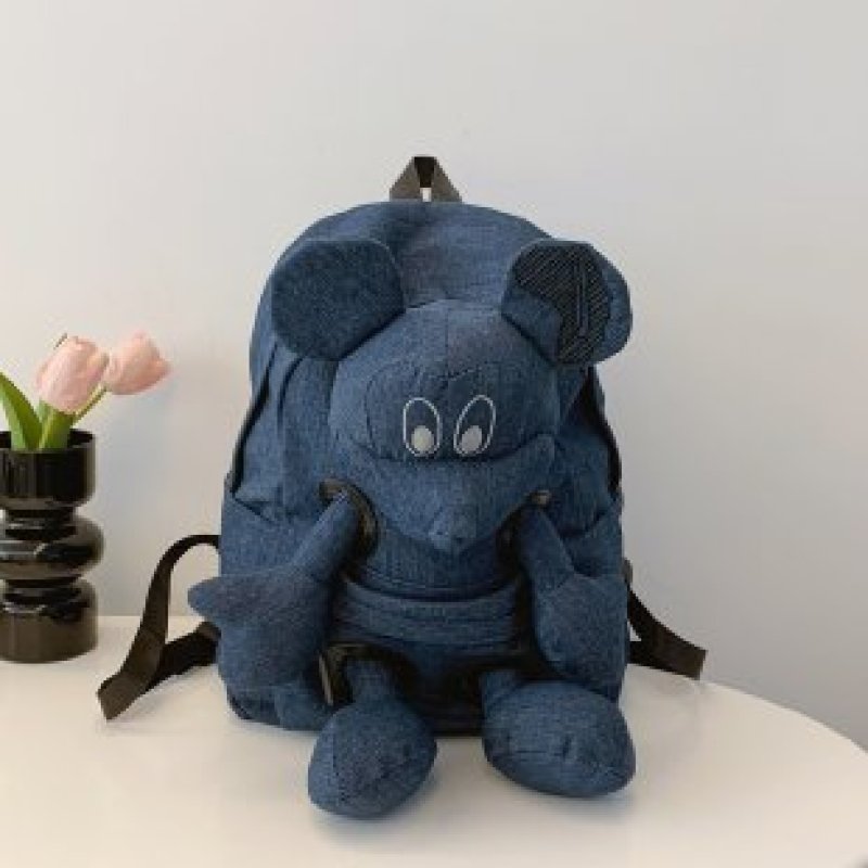 画像2: Denim & Leopard Mickey Mouse Plush Backpack Tote shoulder bag デニム & レオパード ヒョウ柄 ミッキーマウス  ぬいぐるみ バックパック リュックサック トートショルダーバッグ  (2)