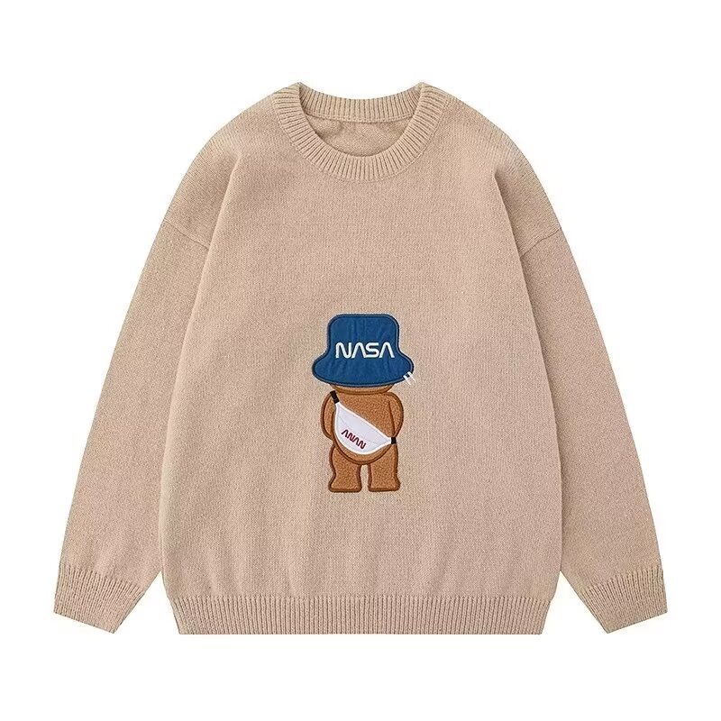 画像2: NASA Cap Bear Crew-Neck Sweater Knitwear ユニセックス 男女兼用 NASAナサキャップベア クルーネックセーターニット (2)