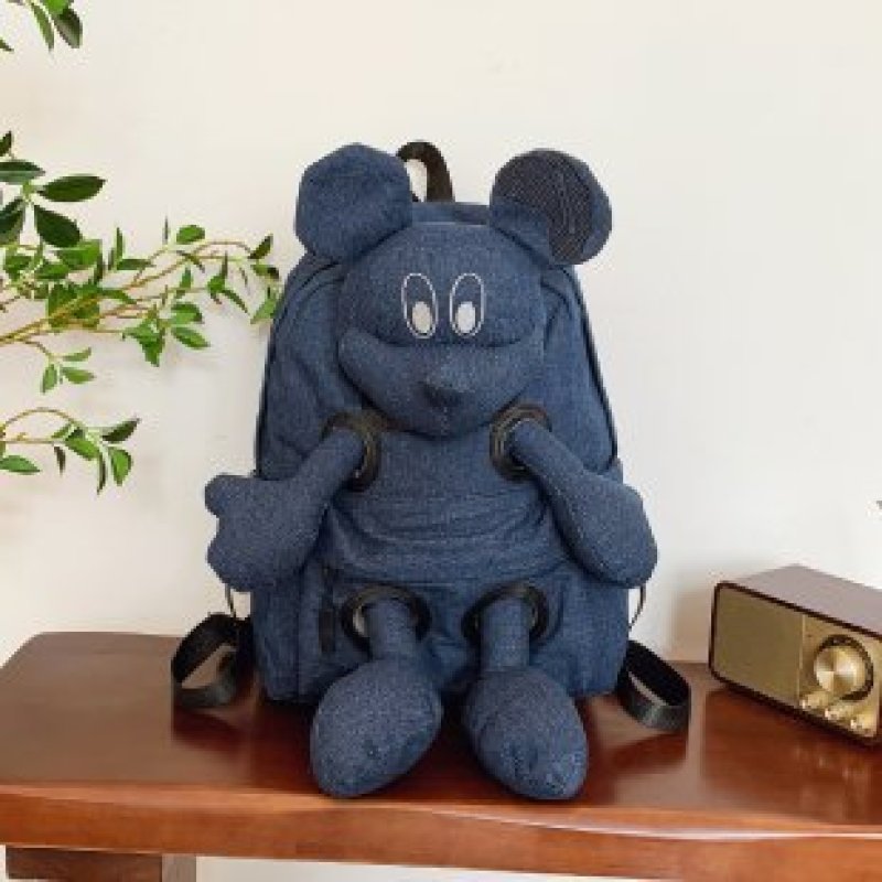画像9: Denim & Leopard Mickey Mouse Plush Backpack Tote shoulder bag デニム & レオパード ヒョウ柄 ミッキーマウス  ぬいぐるみ バックパック リュックサック トートショルダーバッグ  (9)