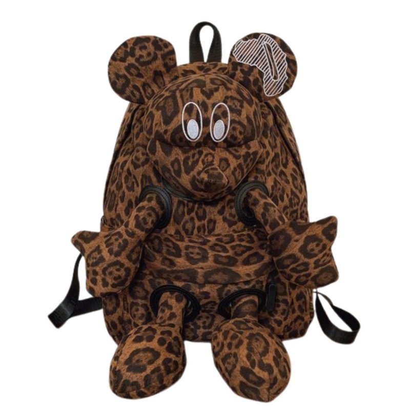 画像1: Denim & Leopard Mickey Mouse Plush Backpack Tote shoulder bag デニム & レオパード ヒョウ柄 ミッキーマウス  ぬいぐるみ バックパック リュックサック トートショルダーバッグ  (1)