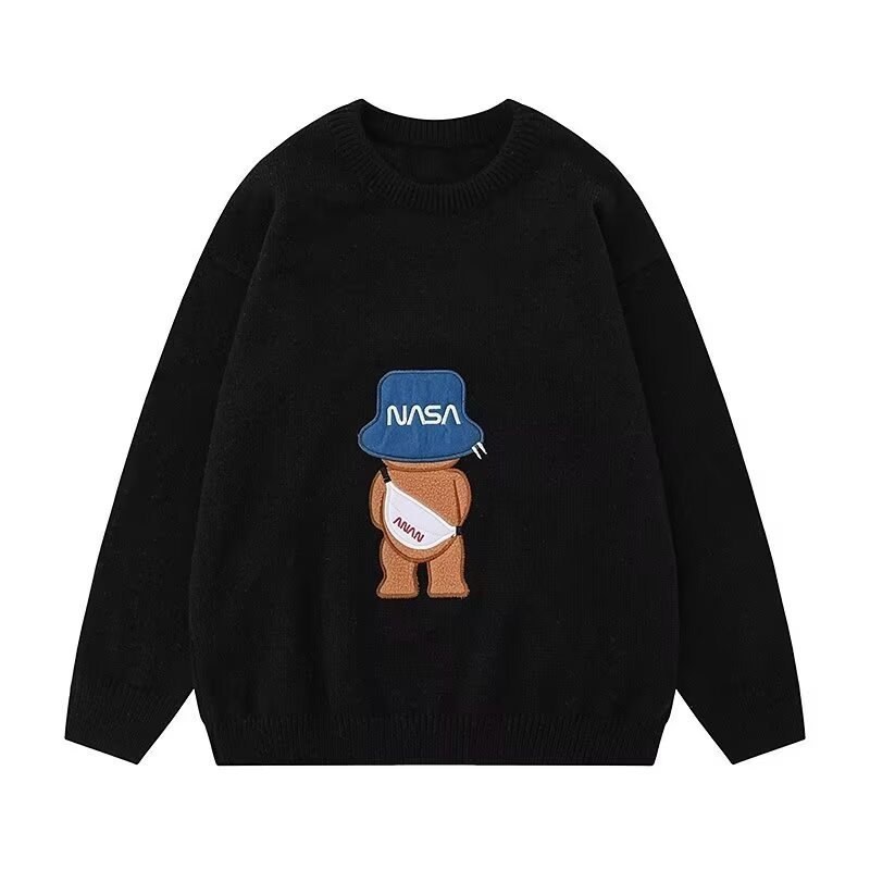 画像1: NASA Cap Bear Crew-Neck Sweater Knitwear ユニセックス 男女兼用 NASAナサキャップベア クルーネックセーターニット (1)