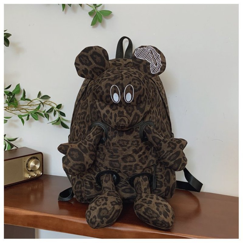 画像5: Denim & Leopard Mickey Mouse Plush Backpack Tote shoulder bag デニム & レオパード ヒョウ柄 ミッキーマウス  ぬいぐるみ バックパック リュックサック トートショルダーバッグ  (5)