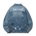 画像2: Cross graffiti paint washed denim jacket G Jacket  ユニセックス 男女兼用 十字架 クロス グラフィック 落書き ペイント ウォッシュド Gジャンジャケット (2)