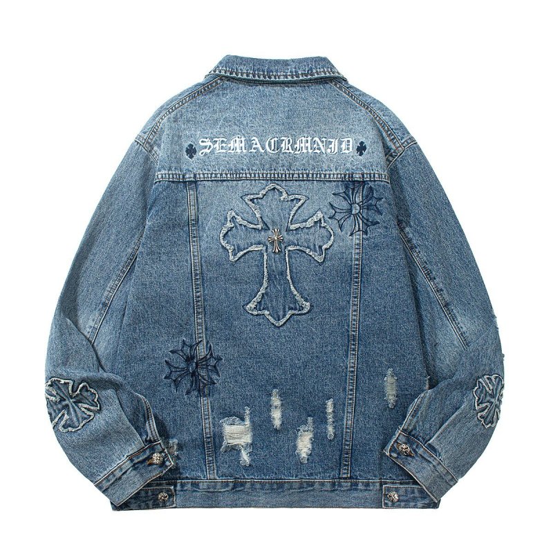 画像2: Cross graffiti paint washed denim jacket G Jacket  ユニセックス 男女兼用 十字架 クロス グラフィック 落書き ペイント ウォッシュド Gジャンジャケット (2)