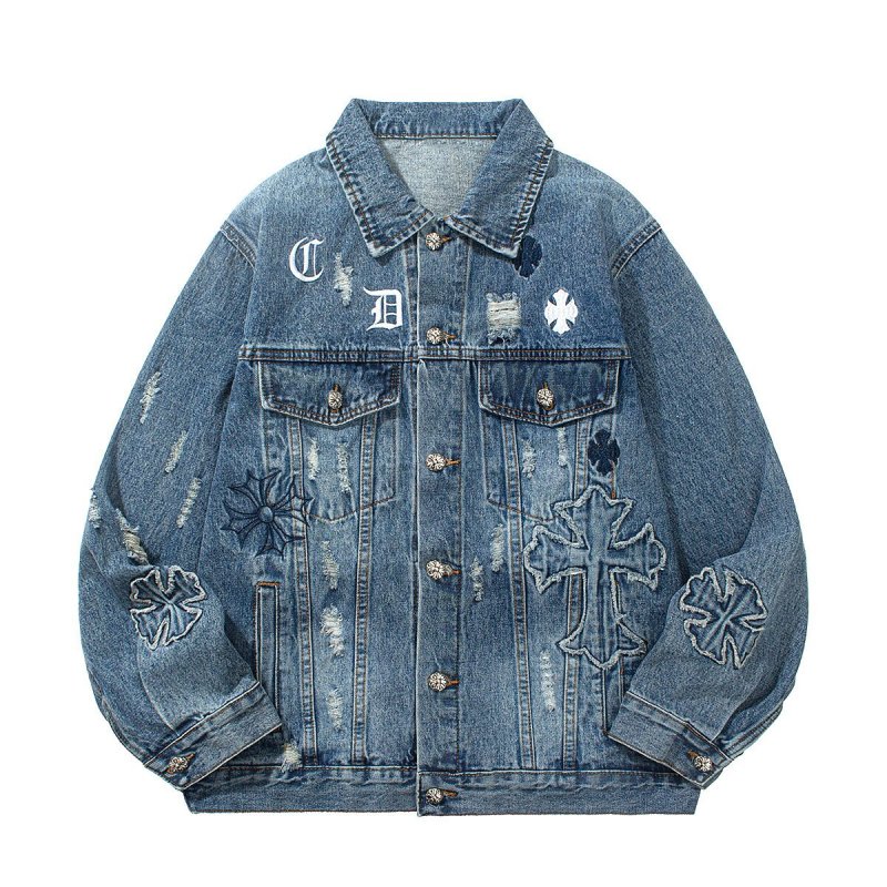 画像1: Cross graffiti paint washed denim jacket G Jacket  ユニセックス 男女兼用 十字架 クロス グラフィック 落書き ペイント ウォッシュド Gジャンジャケット (1)