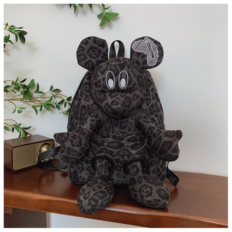画像4: Denim & Leopard Mickey Mouse Plush Backpack Tote shoulder bag デニム & レオパード ヒョウ柄 ミッキーマウス  ぬいぐるみ バックパック リュックサック トートショルダーバッグ  (4)