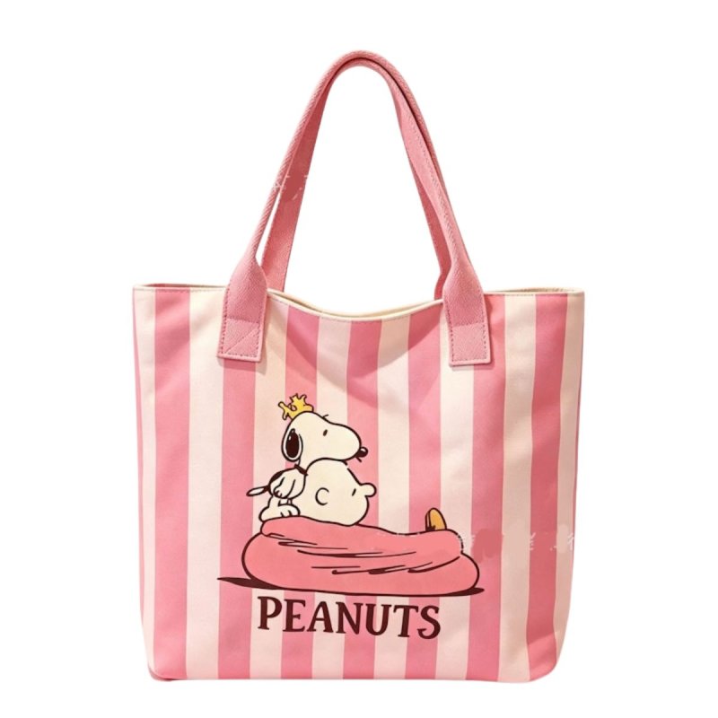 画像1: Pink Stripe & Snoopy Chunky-Sole Tote Eco-Bag　ピンクストライプ×スヌーピー＆チャンキーソールトートエコバッグ (1)