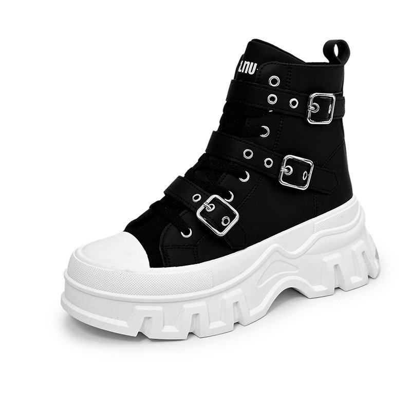 画像1: Men's High-top platform sneaker boots with straps ユニセックス 男女兼用 厚底ハイカットベルトマーティンブーツスニーカー (1)