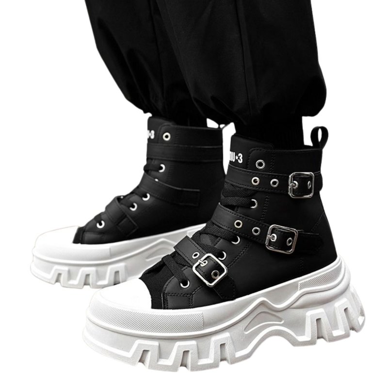 画像3: Men's High-top platform sneaker boots with straps ユニセックス 男女兼用 厚底ハイカットベルトマーティンブーツスニーカー (3)
